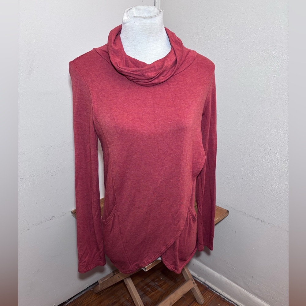 Magnolia Grace Cowl Neck Tulip Hem French Terry Top